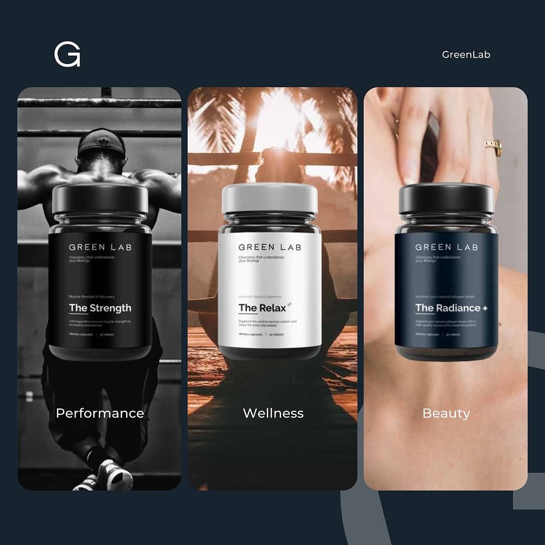 Green Lab — Wellness · Product, branding project by Virtue & Wisdom, branding agency in Dubai