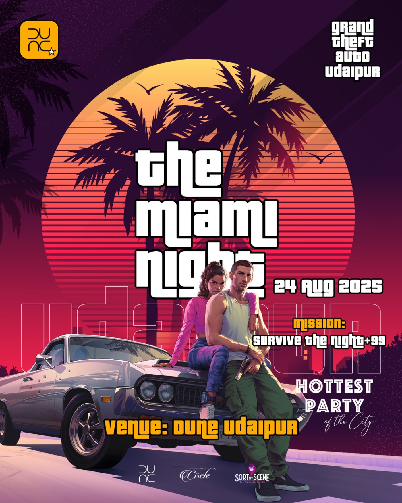 The Miami Night — illustrated GTA-style retro poster